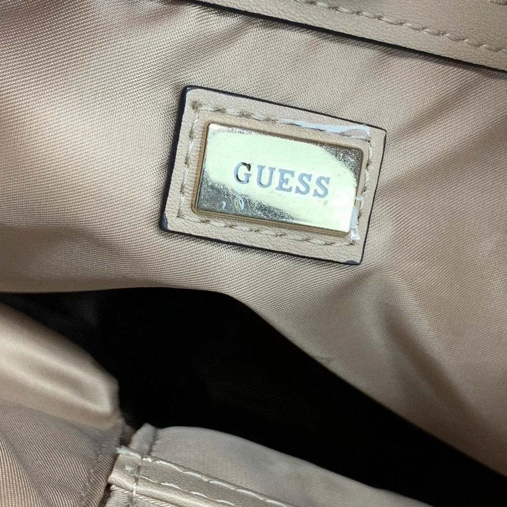 Guess Ellison Logo Satchel Tote Shoulder Bag Purse - Beige/Brown (13.5"x10.5") - Picture 6 of 12